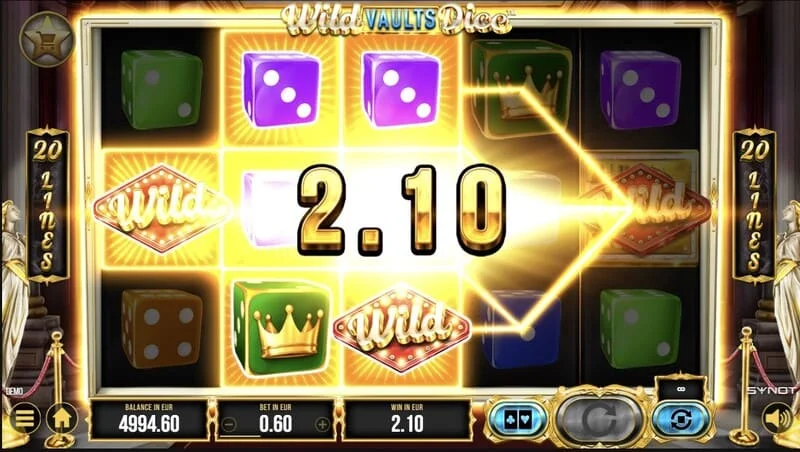 Wild Vaults Dice - écran principal avec rouleaux et coffre-fort