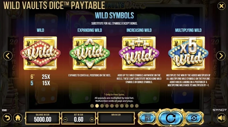 Wild Vaults Dice - déclenchement des Free Spins avec trois symboles Vault